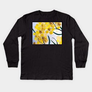 Golden Wattle Flowers by Leah Gay Kids Long Sleeve T-Shirt